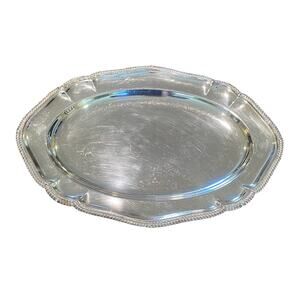 Vintage Silver Plated Oval Platter, England, 12 by 16.5 Inches